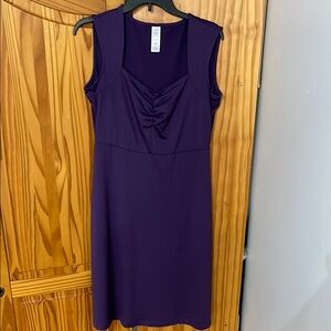 CAREER DRESS SWEETHEART WOMENS M PURPLE RUCHED FRONT CAREER LENGTH SLEEVELESS